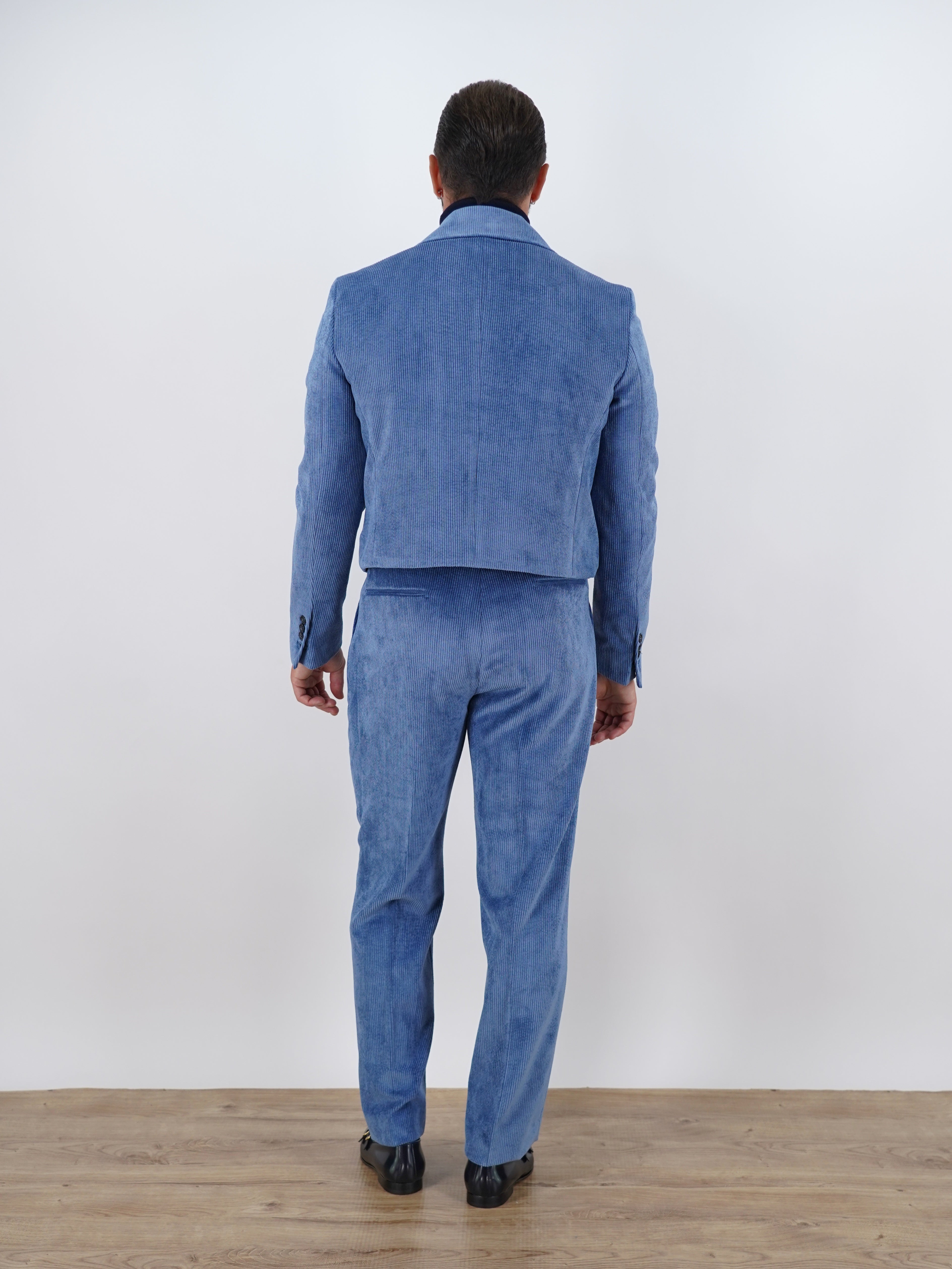 Giacca Cropped Doppiopetto in Velluto a Coste - Linea Extensive | Azzurro