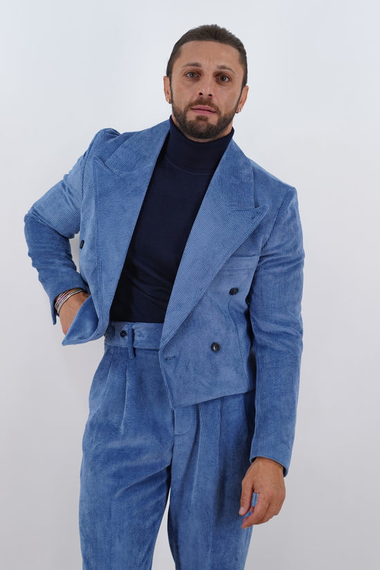 Giacca Cropped Doppiopetto in Velluto - Linea Extensive | Azzurro