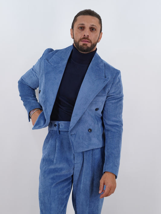 Giacca Cropped Doppiopetto in Velluto - Linea Extensive | Azzurro