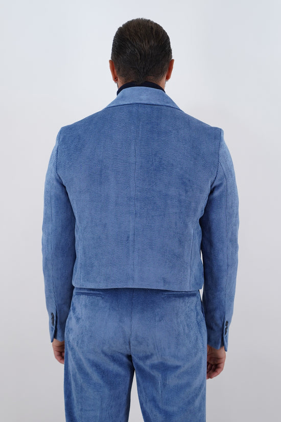 Giacca Cropped Doppiopetto in Velluto - Linea Extensive | Azzurro