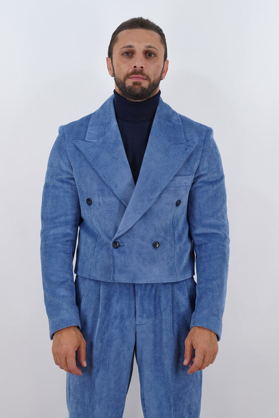 Giacca Cropped Doppiopetto in Velluto - Linea Extensive | Azzurro