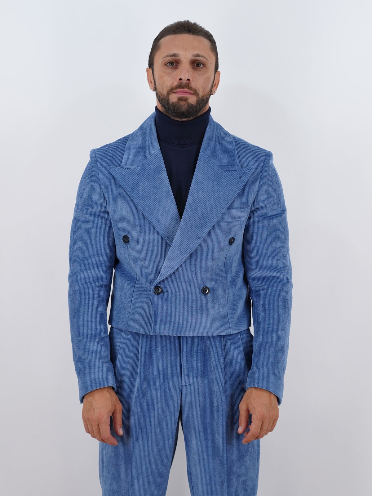 Giacca Cropped Doppiopetto in Velluto - Linea Extensive | Azzurro