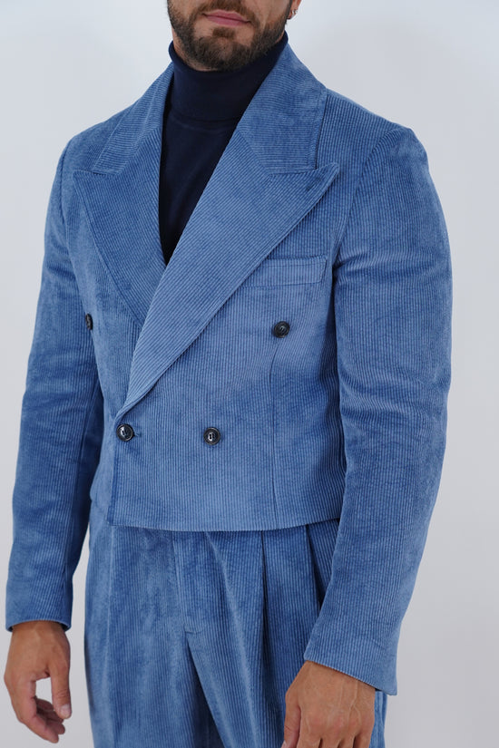 Giacca Cropped Doppiopetto in Velluto - Linea Extensive | Azzurro