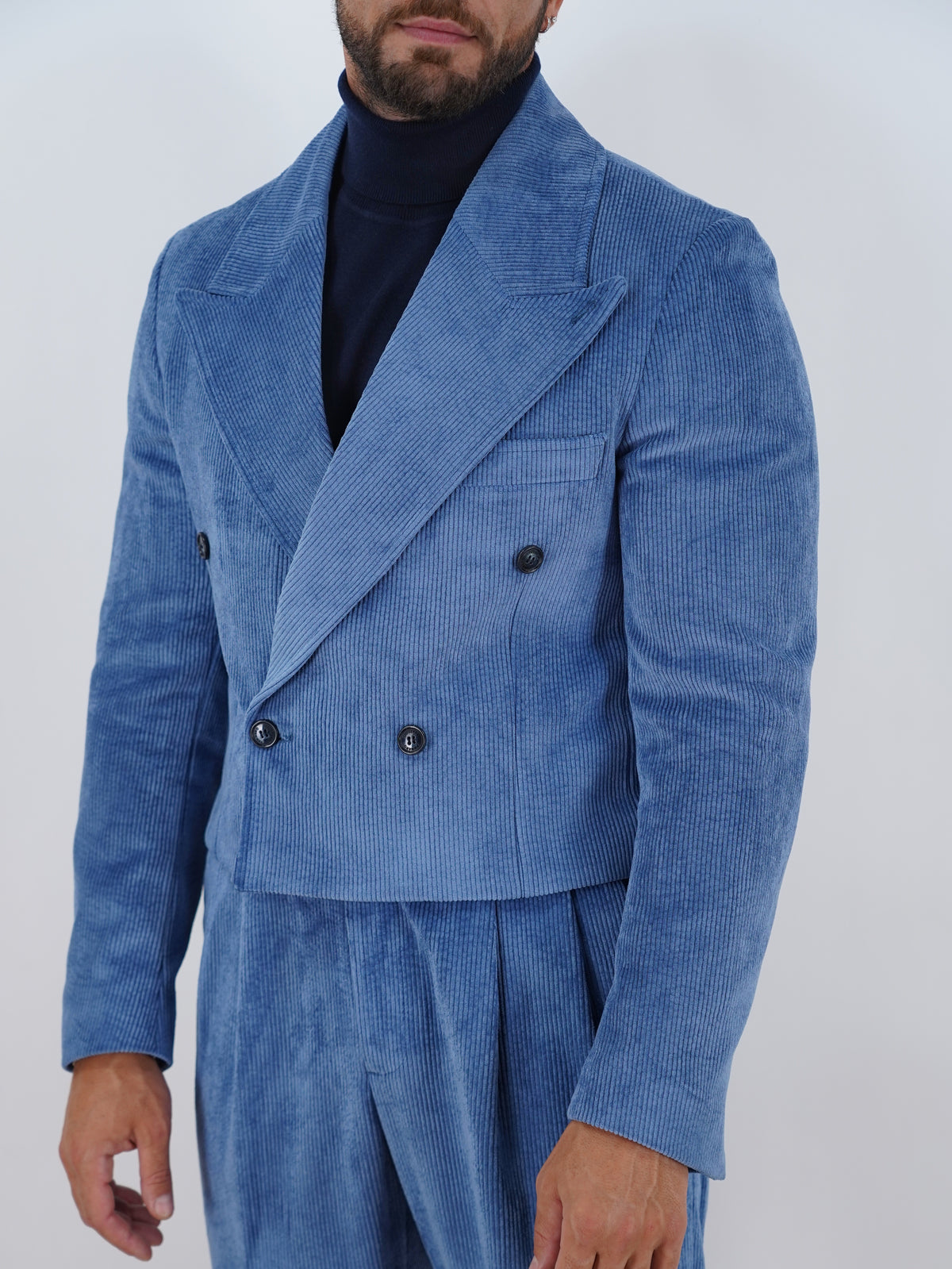 Giacca Cropped Doppiopetto in Velluto - Linea Extensive | Azzurro