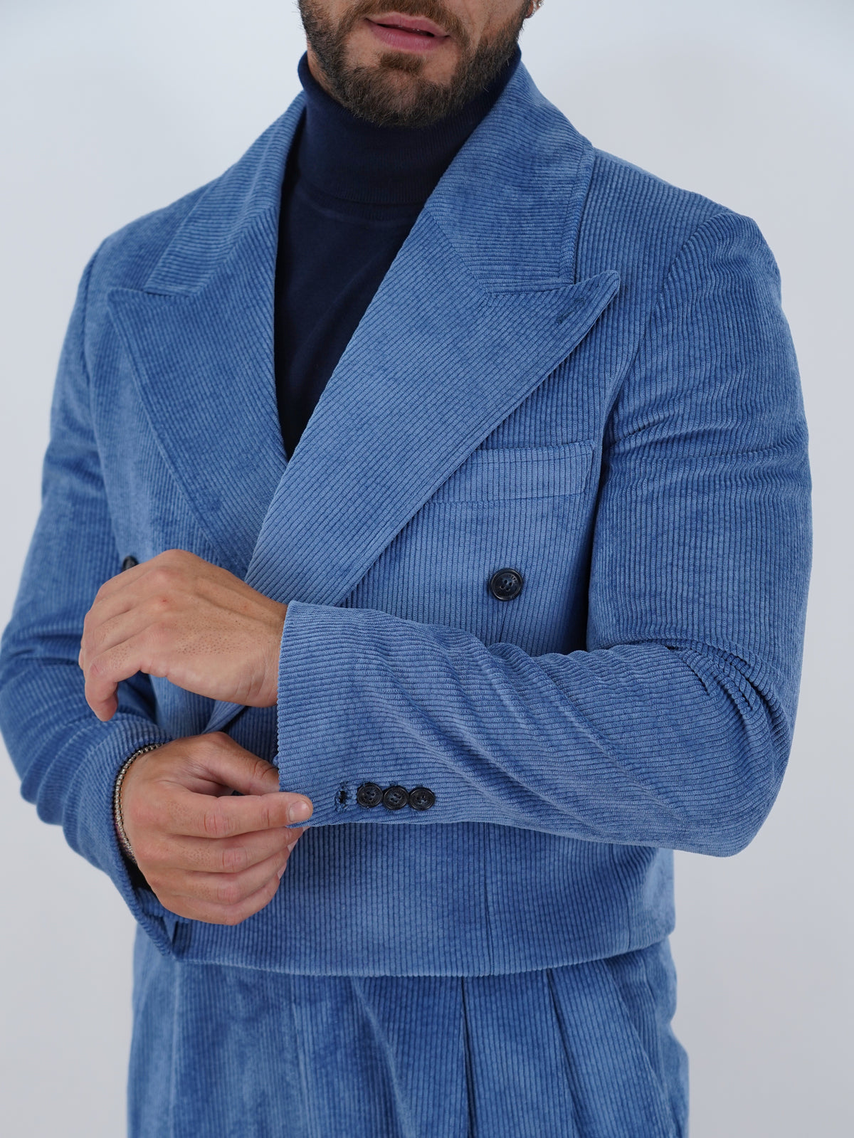 Giacca Cropped Doppiopetto in Velluto - Linea Extensive | Azzurro