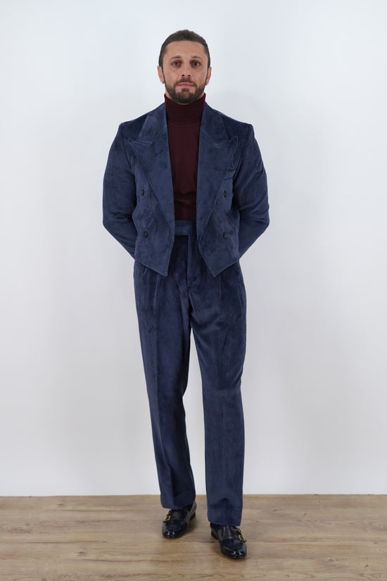 Giacca Cropped Doppiopetto in Velluto - Linea Extensive | Blu Inchiostro