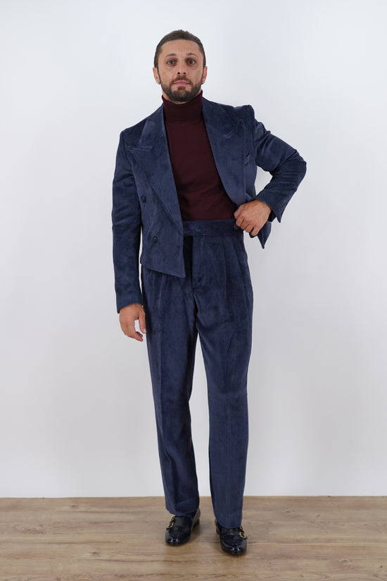 Giacca Cropped Doppiopetto in Velluto - Linea Extensive | Blu Inchiostro