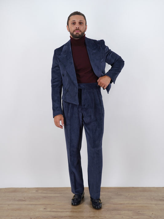 Giacca Cropped Doppiopetto in Velluto - Linea Extensive | Blu Inchiostro