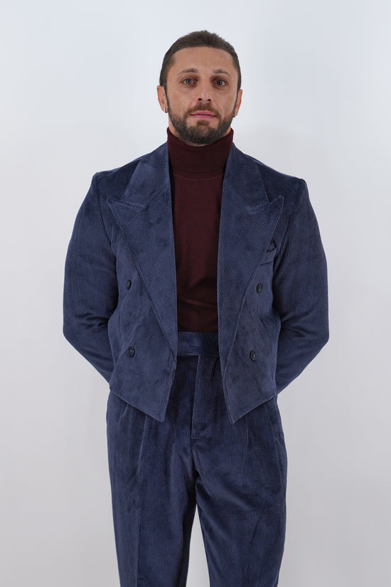 Giacca Cropped Doppiopetto in Velluto - Linea Extensive | Blu Inchiostro