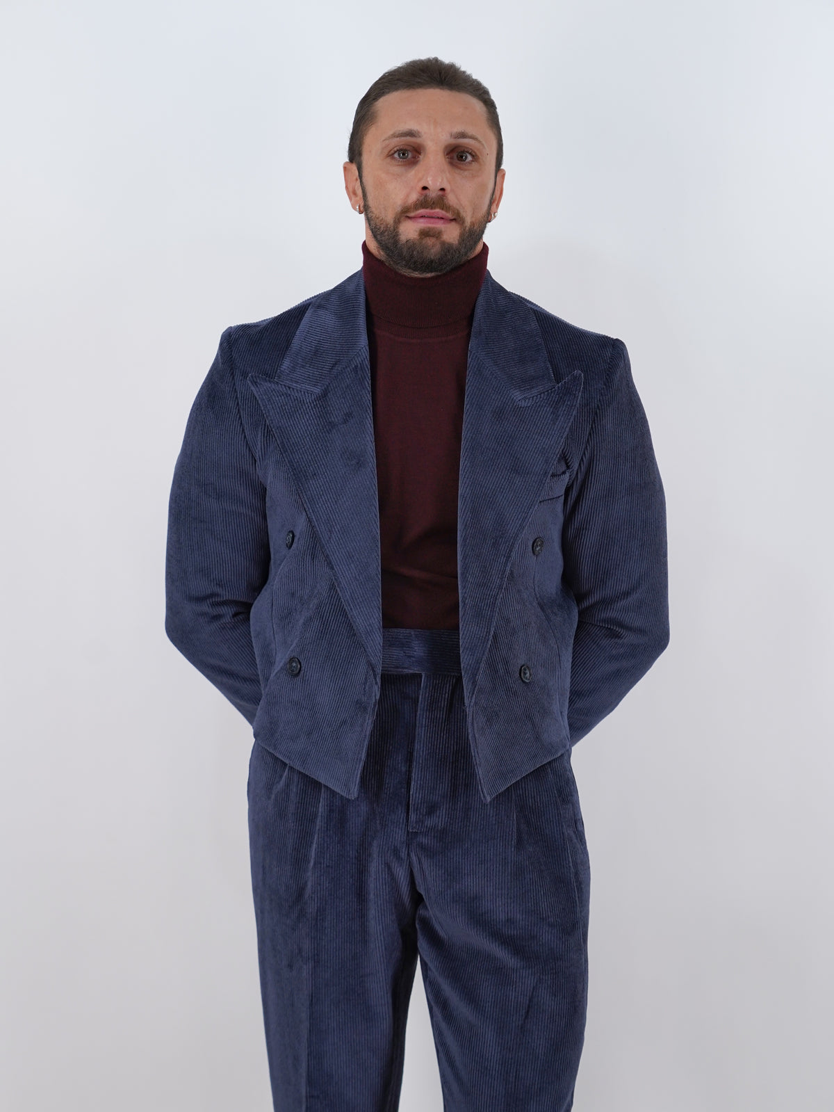 Giacca Cropped Doppiopetto in Velluto - Linea Extensive | Blu Inchiostro