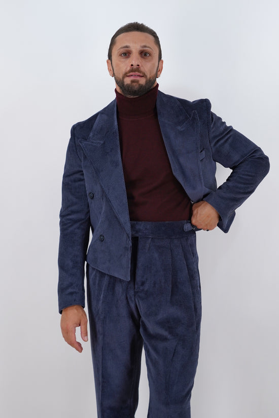 Giacca Cropped Doppiopetto in Velluto - Linea Extensive | Blu Inchiostro
