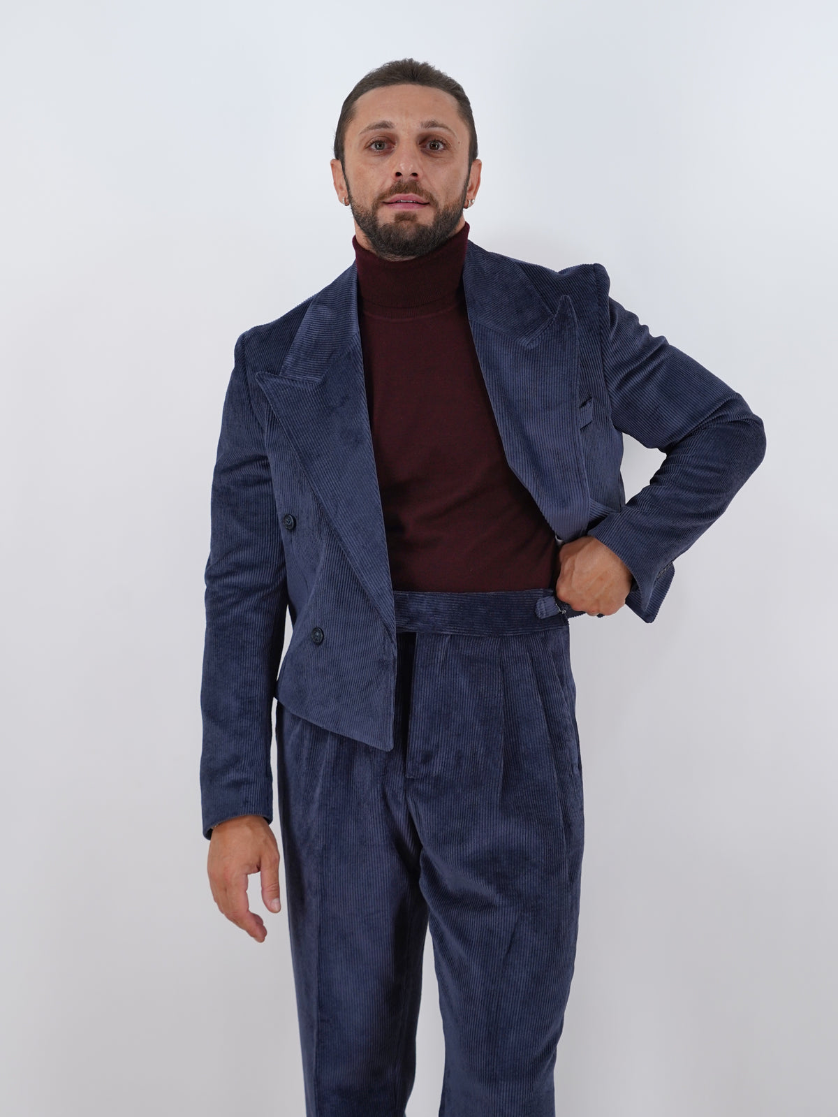 Giacca Cropped Doppiopetto in Velluto - Linea Extensive | Blu Inchiostro