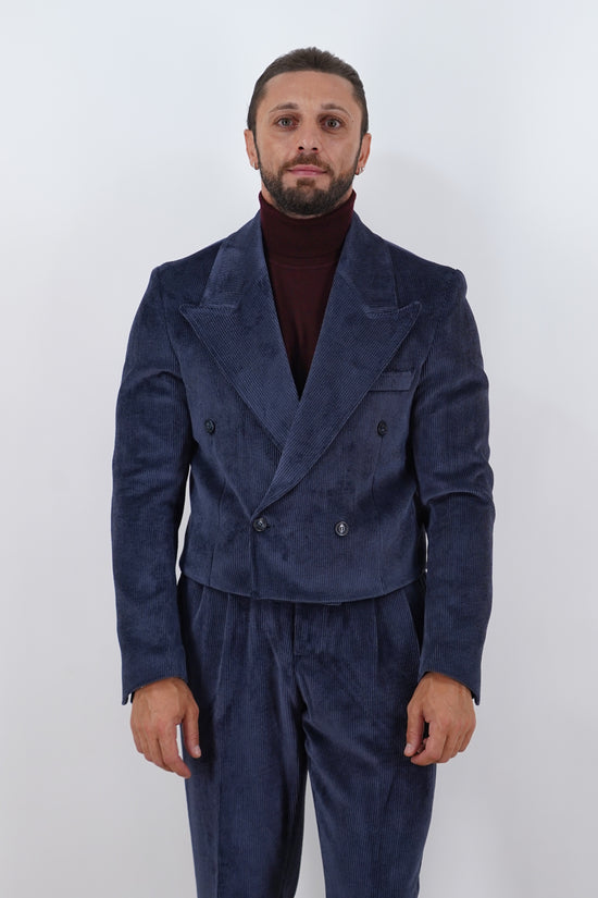 Giacca Cropped Doppiopetto in Velluto - Linea Extensive | Blu Inchiostro