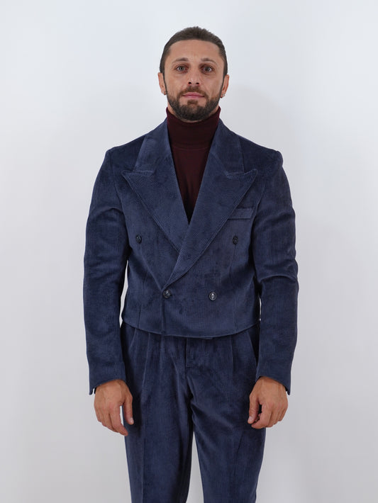 Giacca Cropped Doppiopetto in Velluto - Linea Extensive | Blu Inchiostro