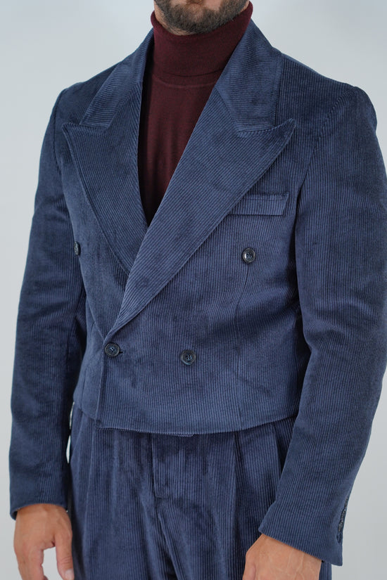 Giacca Cropped Doppiopetto in Velluto - Linea Extensive | Blu Inchiostro