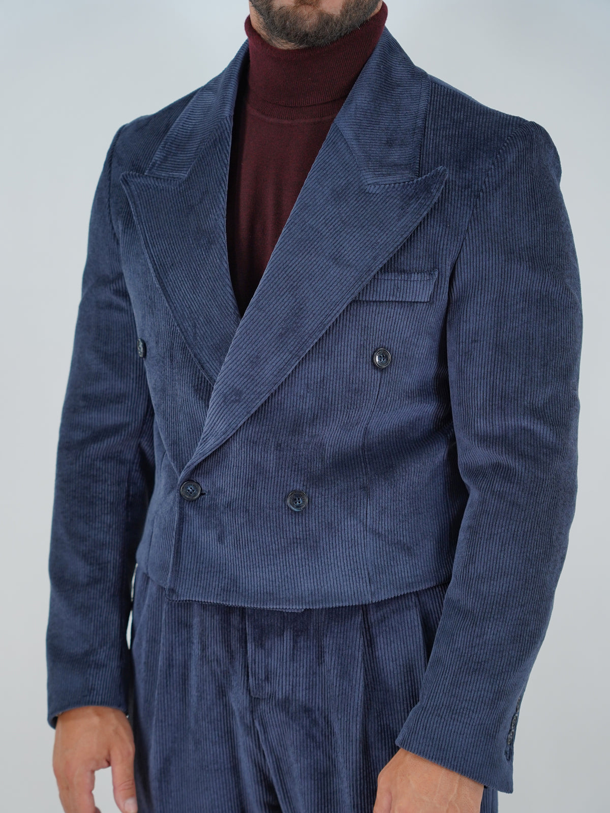 Giacca Cropped Doppiopetto in Velluto - Linea Extensive | Blu Inchiostro