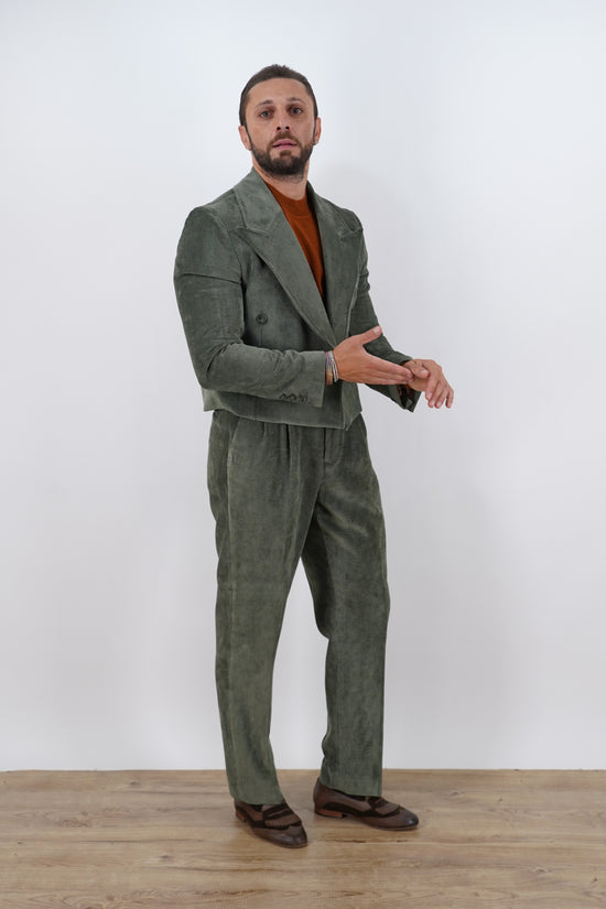 Giacca Cropped Doppiopetto in Velluto - Linea Extensive | Verde