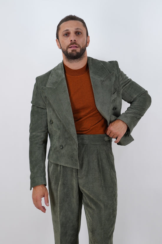 Giacca Cropped Doppiopetto in Velluto - Linea Extensive | Verde