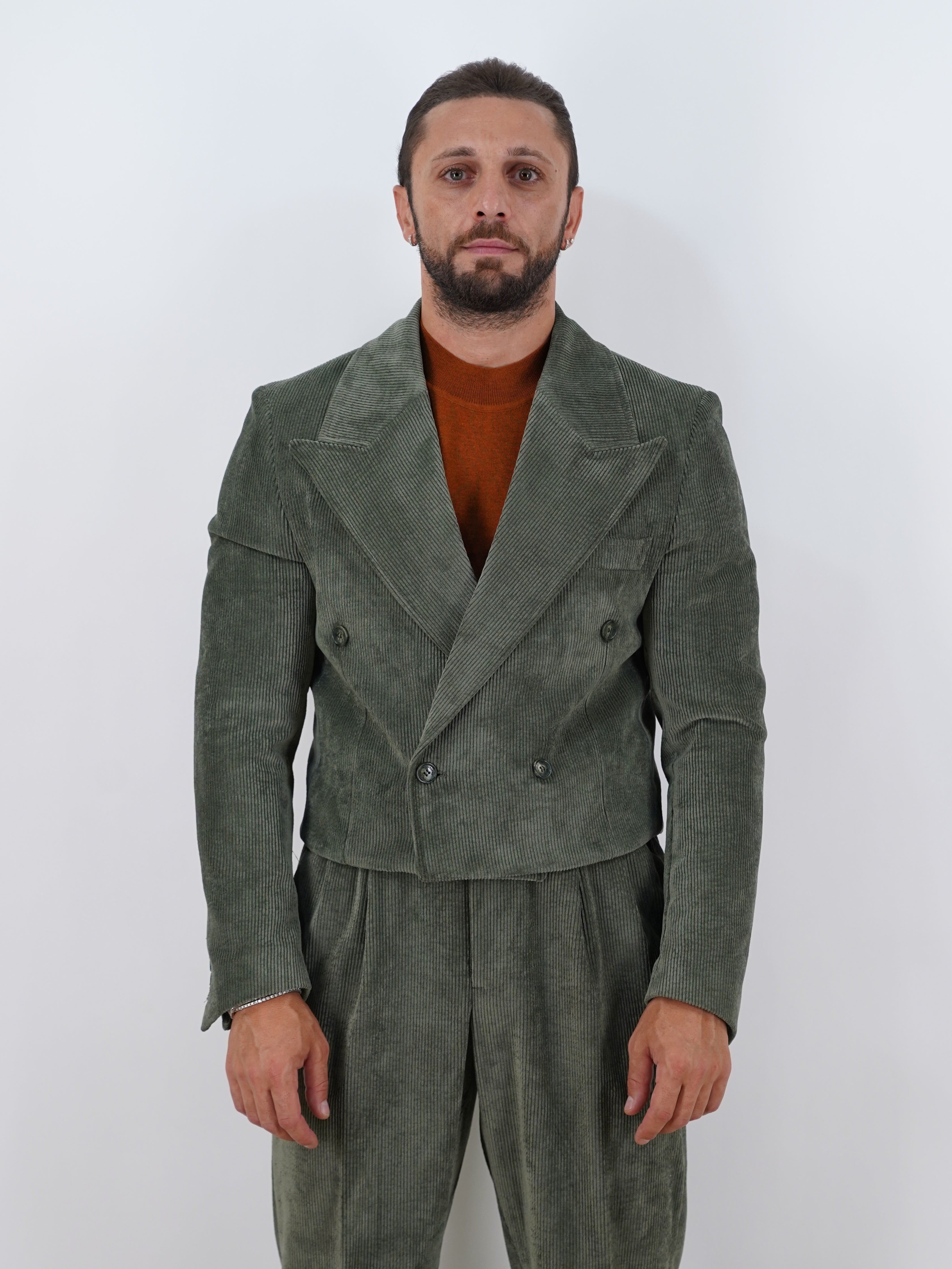 Giacca Cropped Doppiopetto in Velluto a Coste - Linea Extensive | Verde