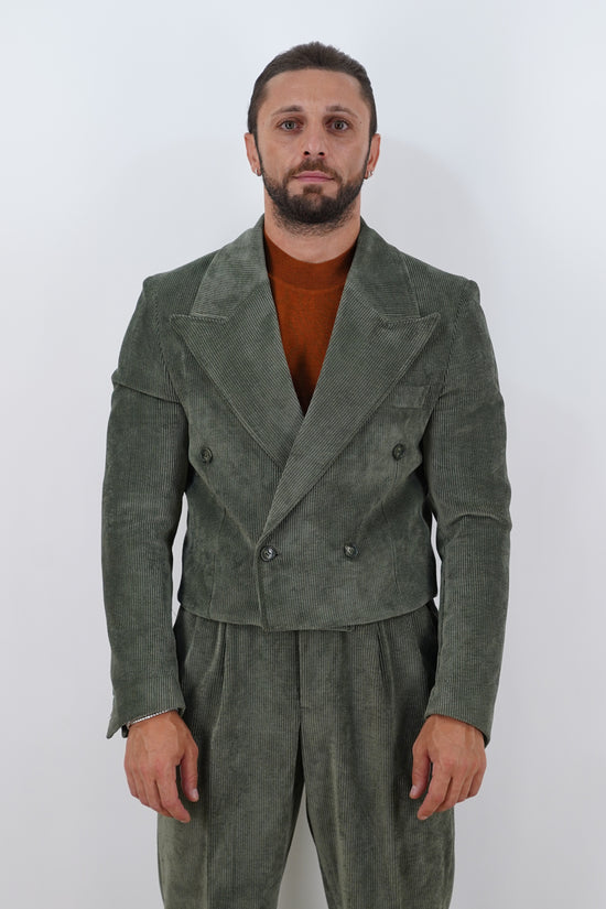 Giacca Cropped Doppiopetto in Velluto - Linea Extensive | Verde