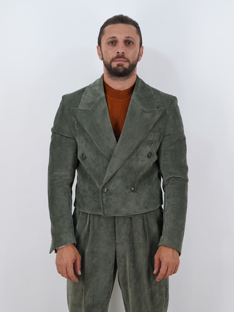 Giacca Cropped Doppiopetto in Velluto a Coste - Linea Extensive | Verde