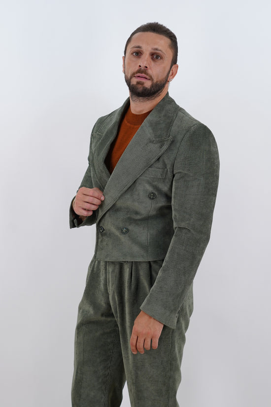 Giacca Cropped Doppiopetto in Velluto - Linea Extensive | Verde