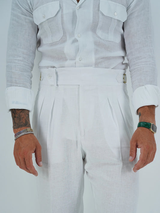 Gurkha Heritage 1 bottone in lino - Fondo 22/25cm | Doppia Fibbia Regolabile | Bianco