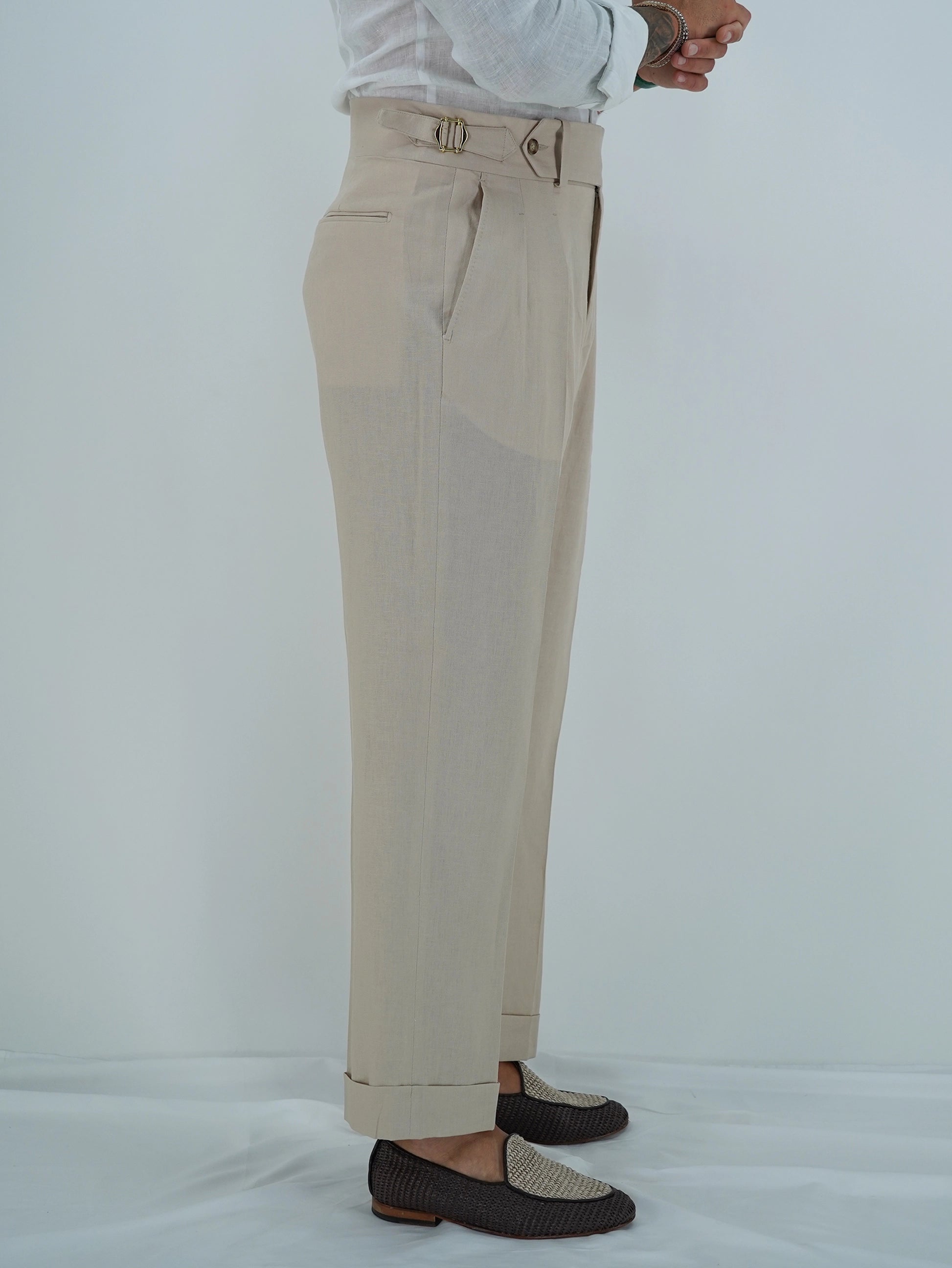 Gurkha Heritage 1 bottone in lino - Fondo 22/25cm | Doppia Fibbia Regolabile | Beige