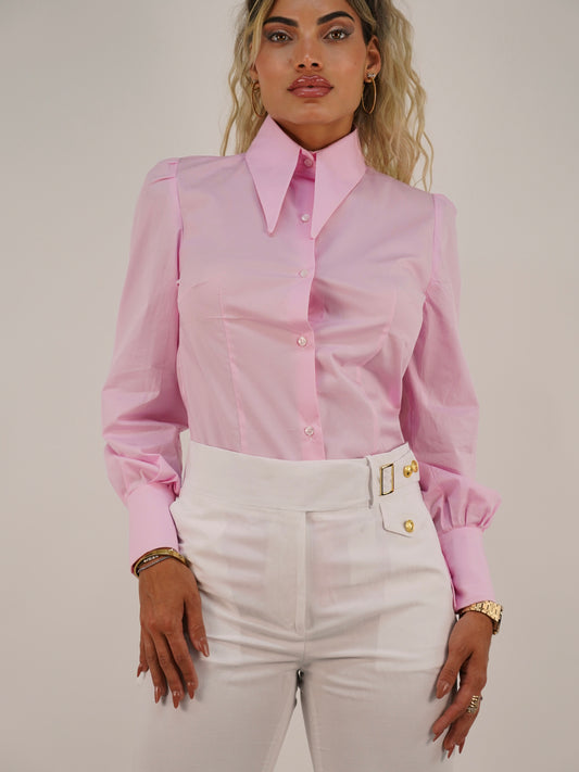 Camicia Mory collo a vela in cotone rosa