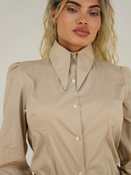 Camicia Mory collo a vela beige