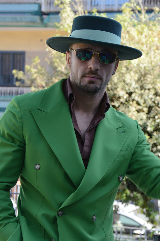 Cappello a cilindro piatto in feltro Verde petrolio