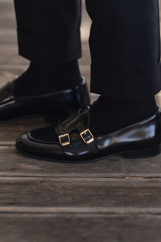 Mocassini doppia fibbia abrasivato nero