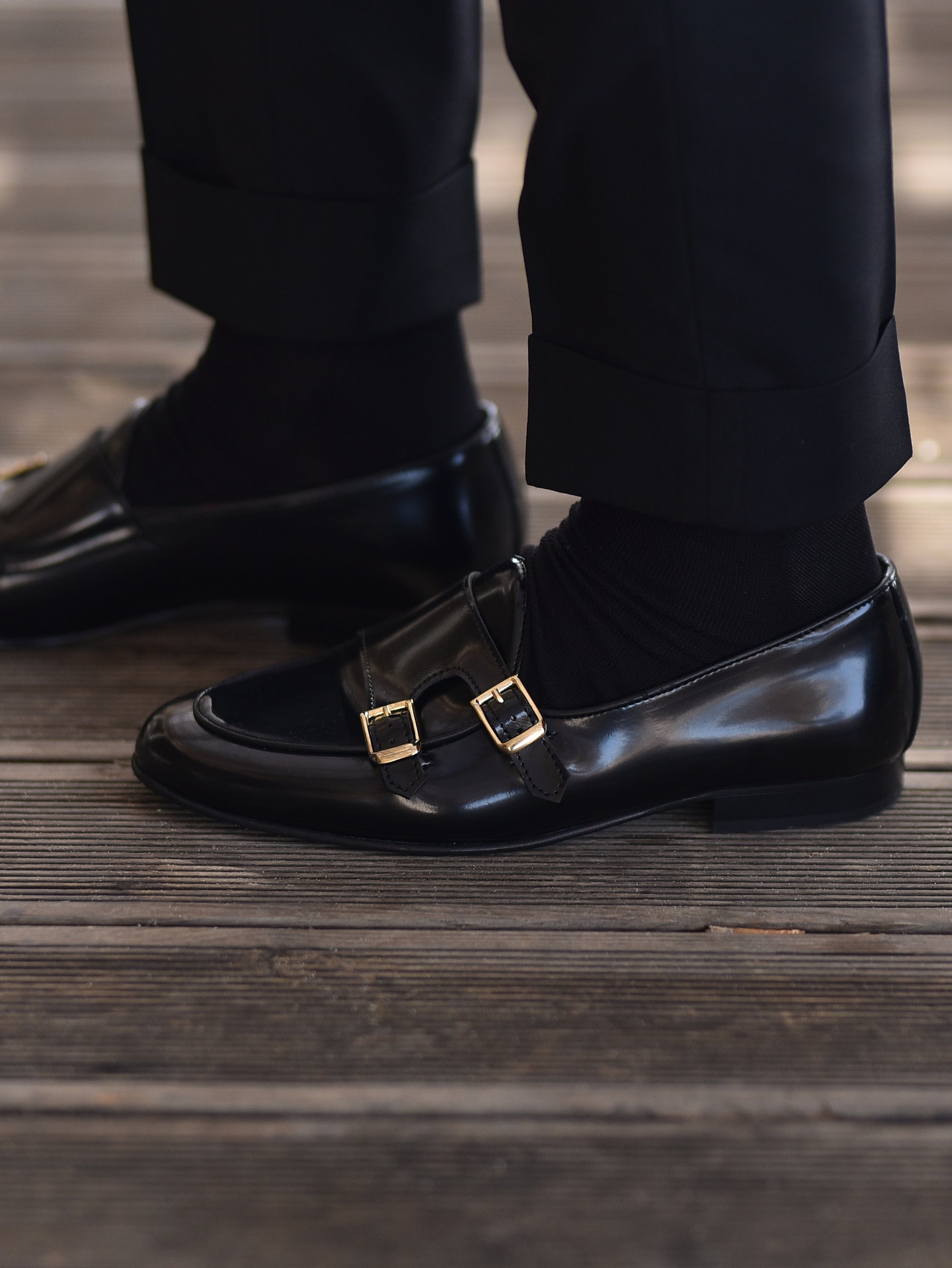 Mocassini doppia fibbia abrasivato nero