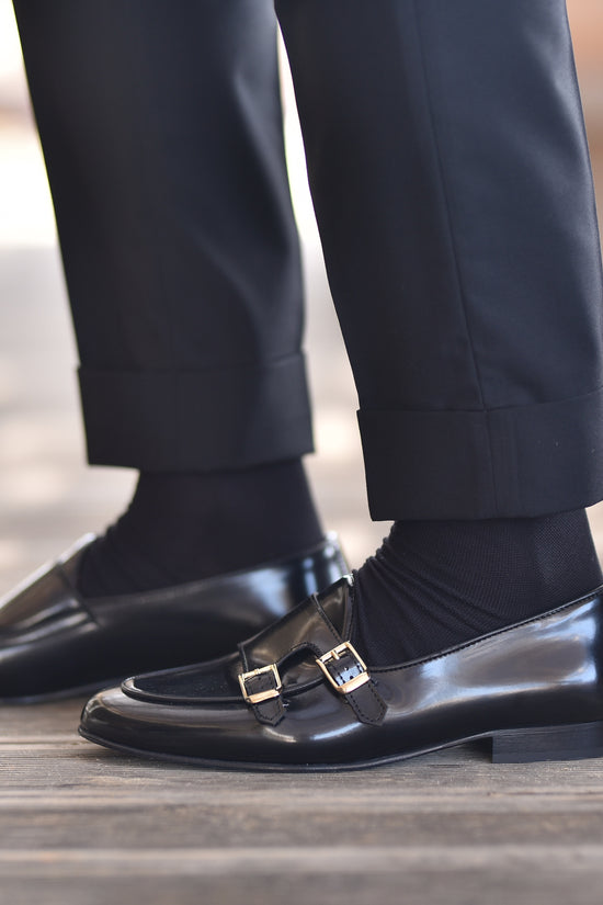 Mocassini doppia fibbia abrasivato nero