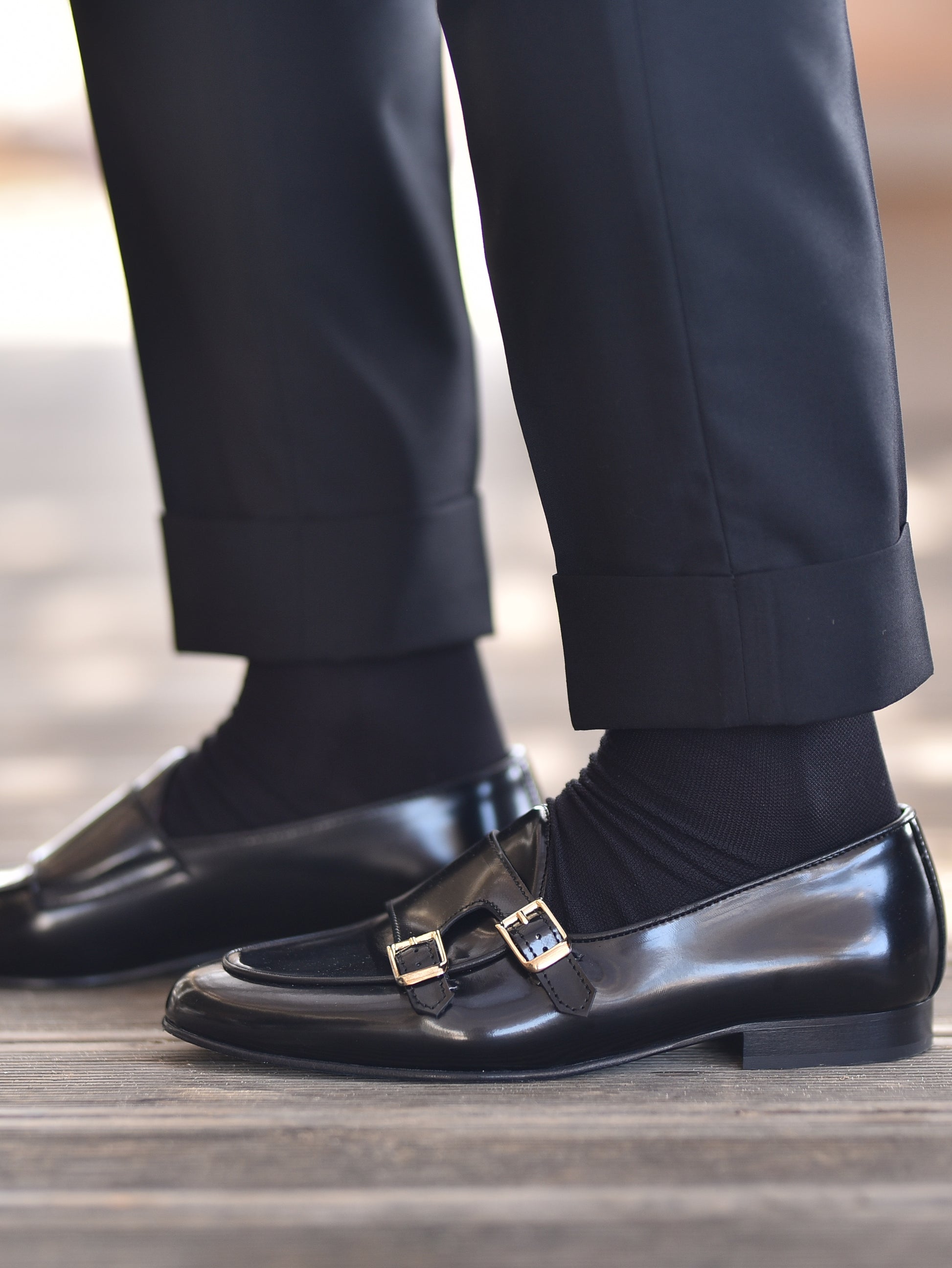 Mocassini doppia fibbia abrasivato nero