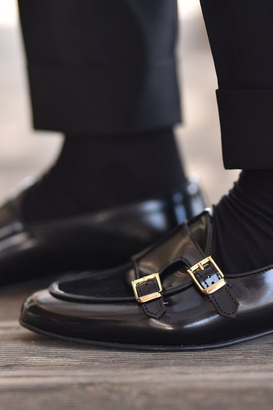 Mocassini doppia fibbia abrasivato nero