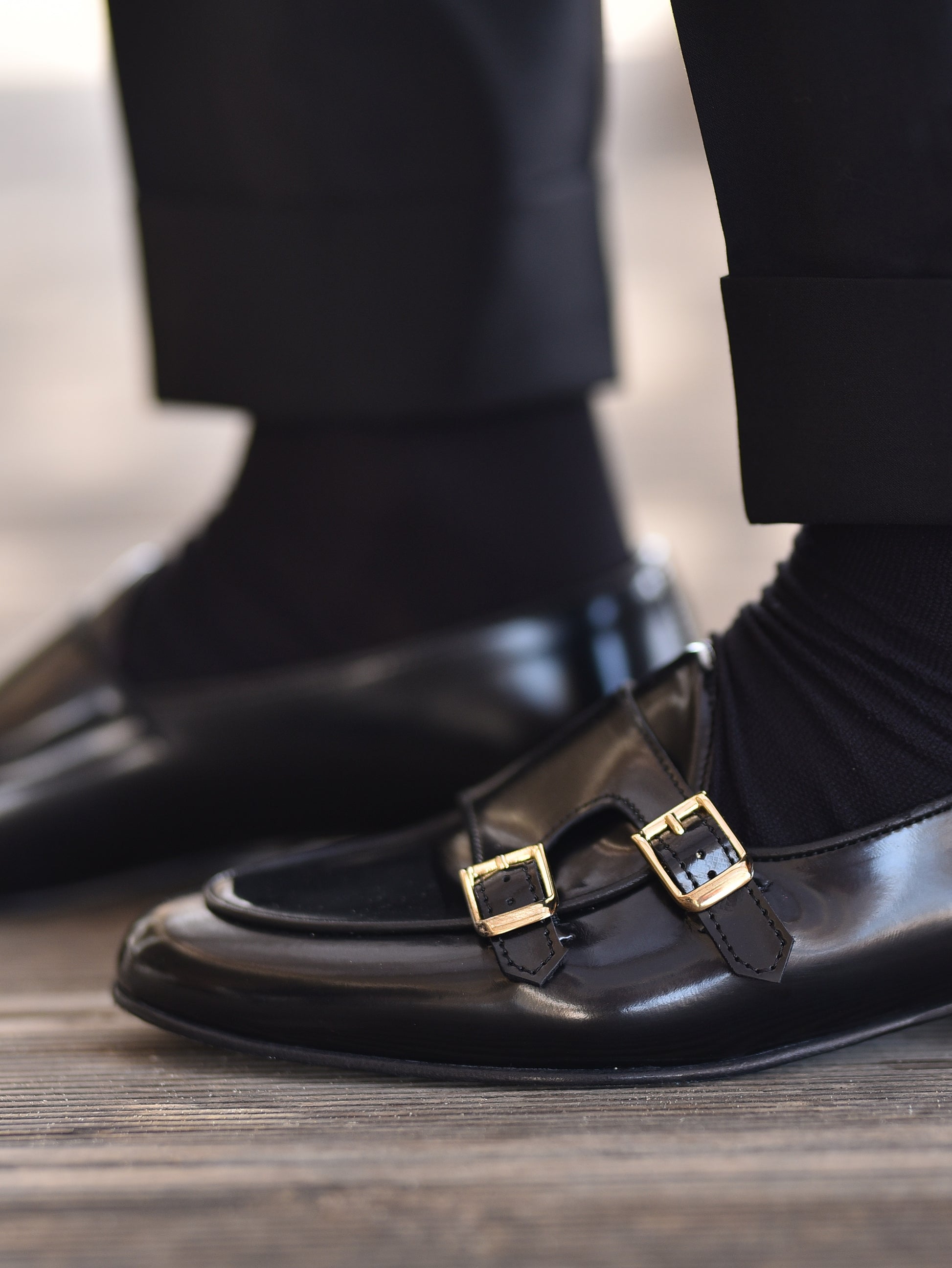 Mocassini doppia fibbia abrasivato nero