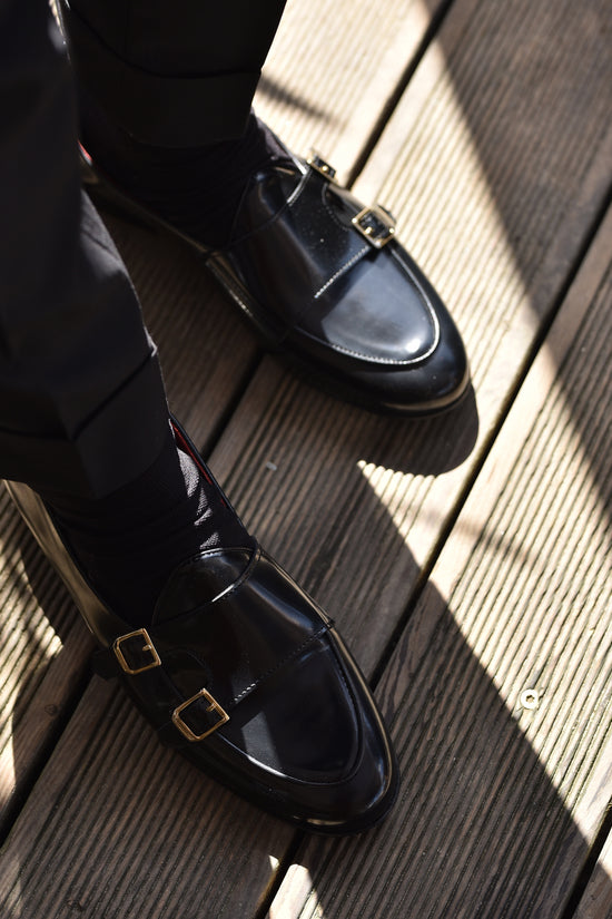 Mocassini doppia fibbia abrasivato nero