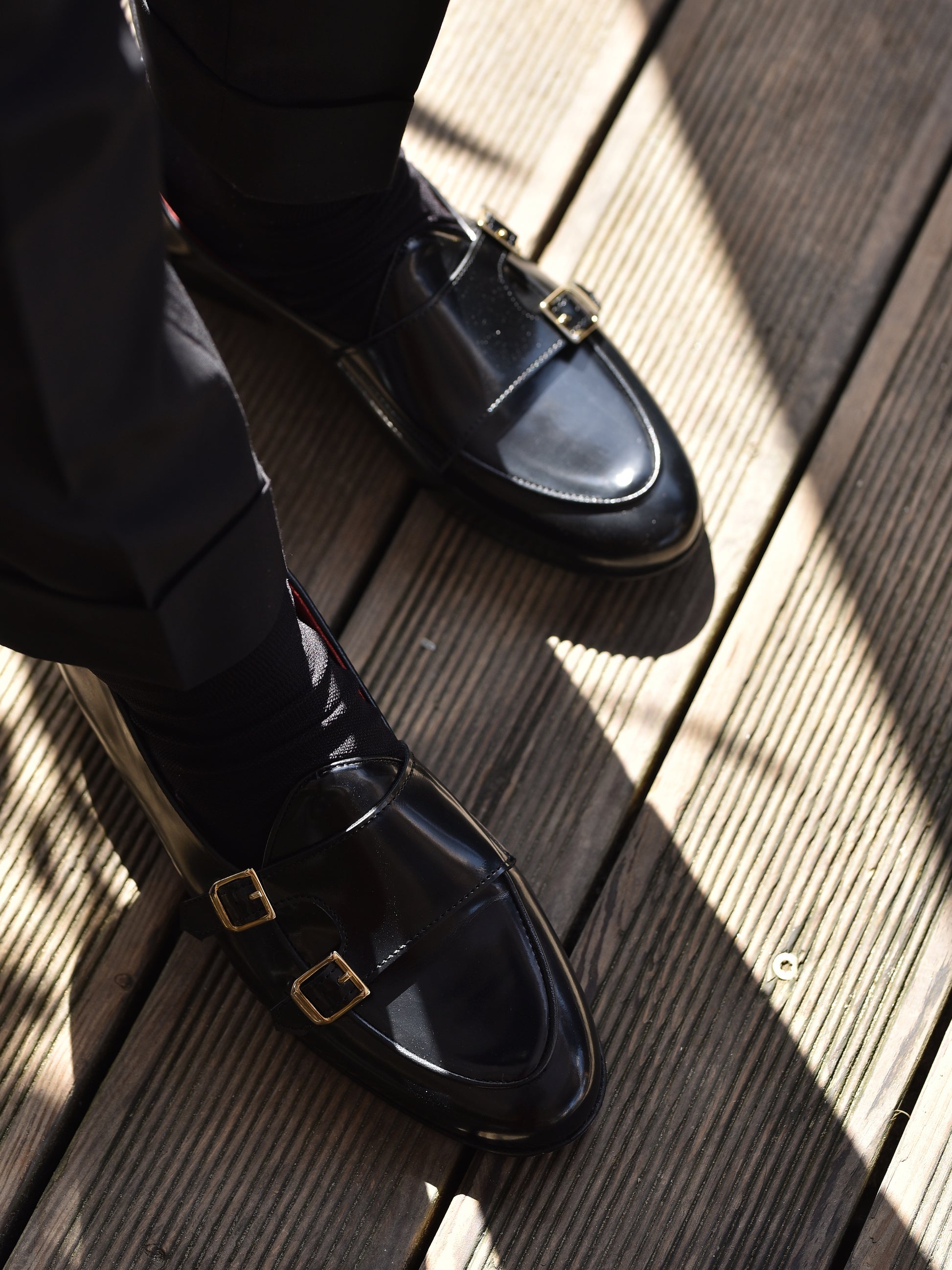 Mocassini doppia fibbia abrasivato nero