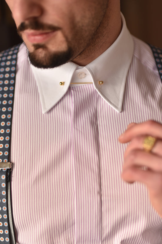 Camicia fantasia mille righe collo a vela con bottoni a scomparsa Lilla