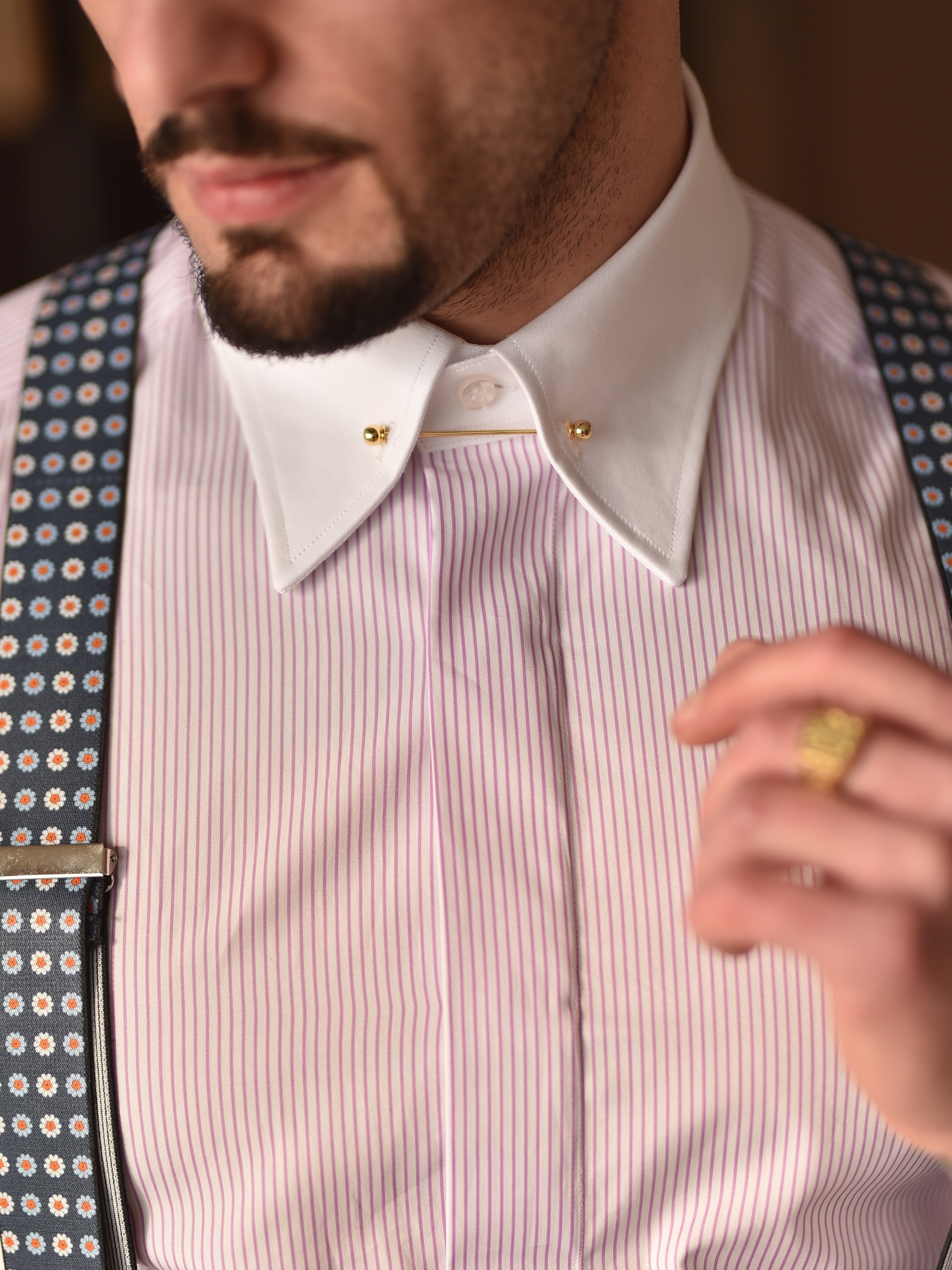 Camicia fantasia mille righe collo a vela Verde