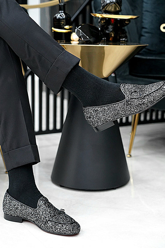 Mocassino Glitterato Nero con applicazioni in Pietra