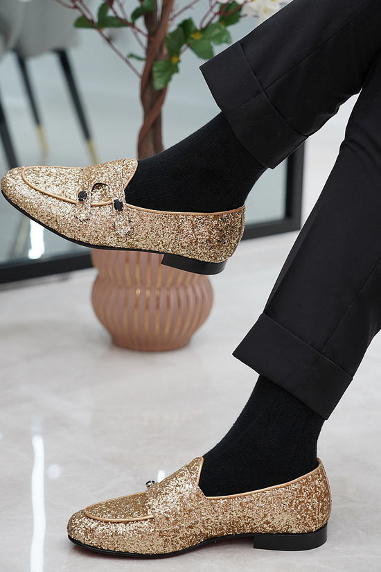 Mocassino Glitterato Oro con applicazioni in Pietra