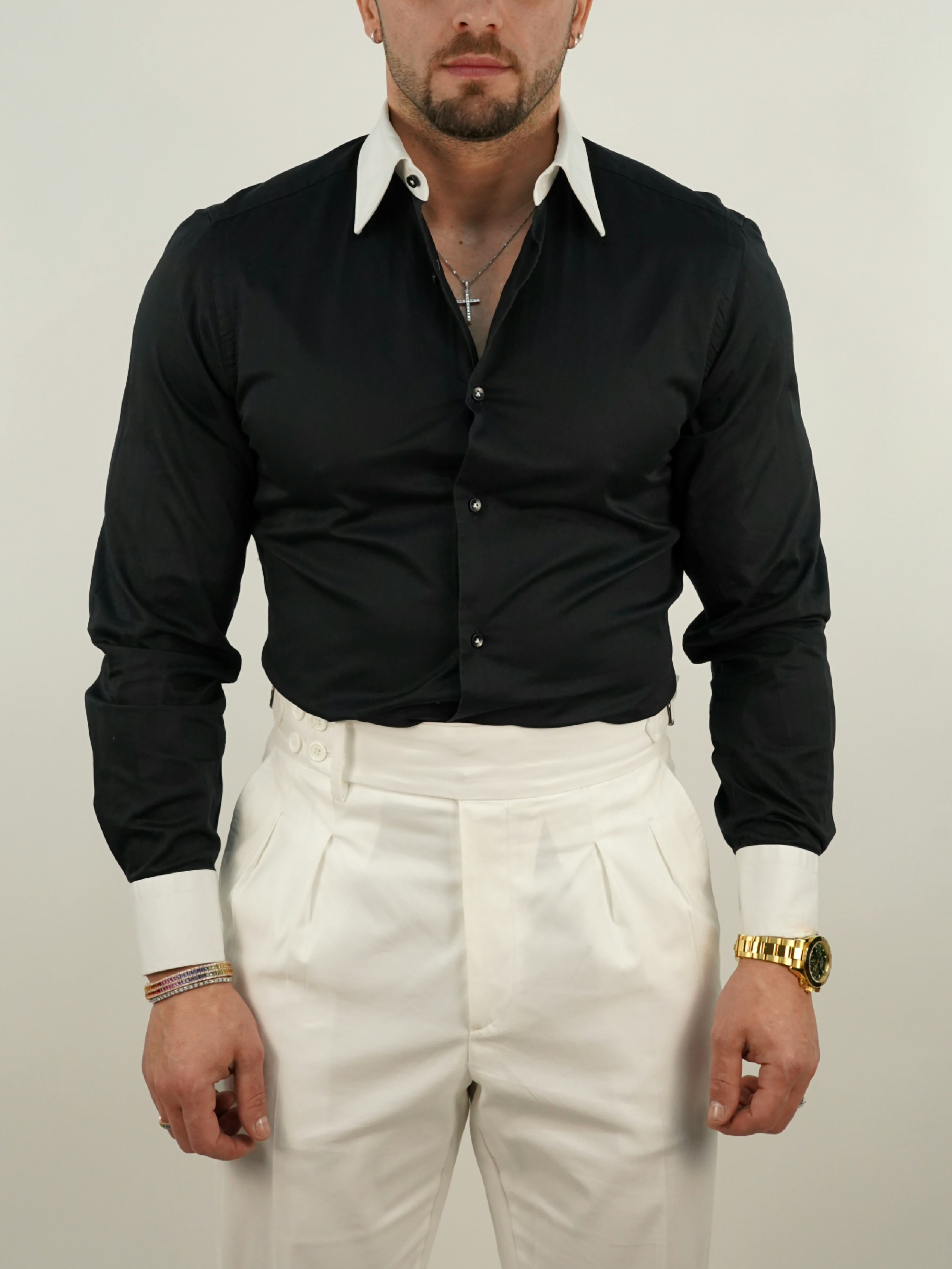 Camicia collo a vela fondo nero