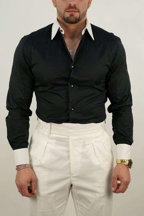 Camicia collo a vela fondo nero