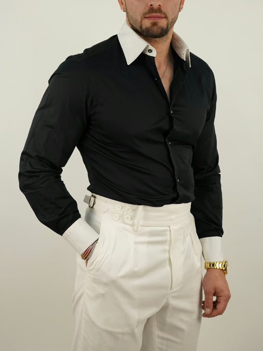 Camicia collo a vela fondo nero