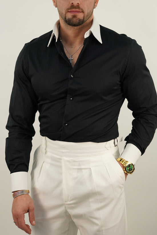 Camicia collo a vela fondo nero