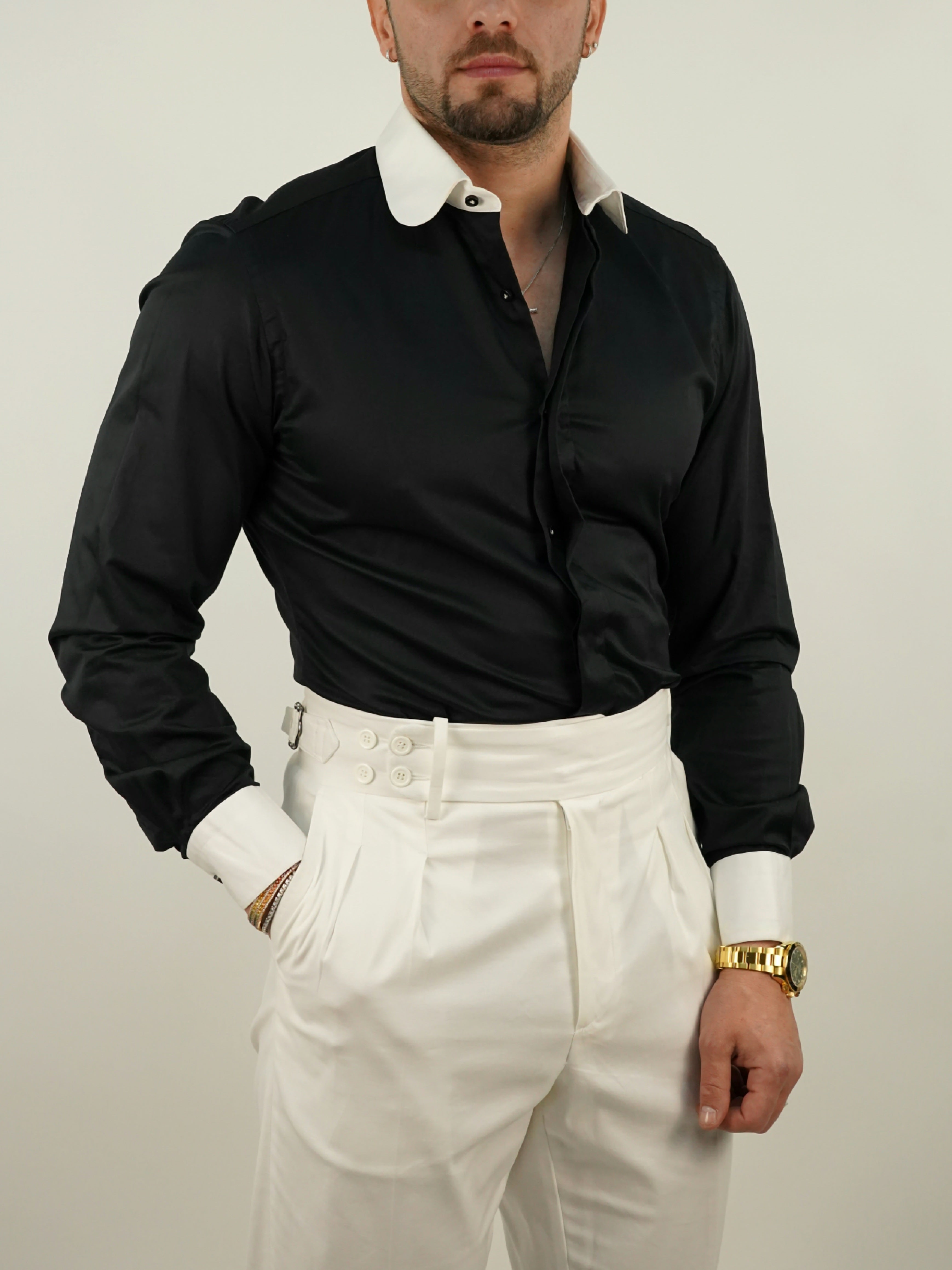 Camicia collo club fondo nero