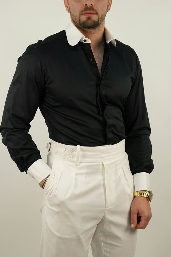 Camicia collo club fondo nero