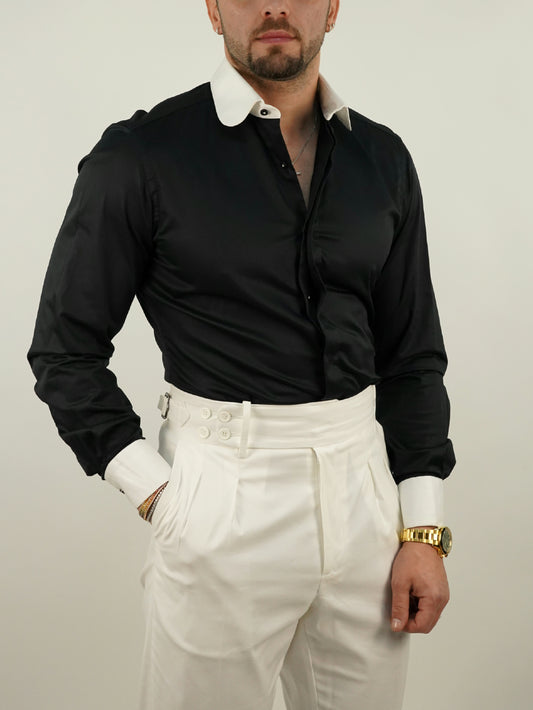 Camicia collo club fondo nero
